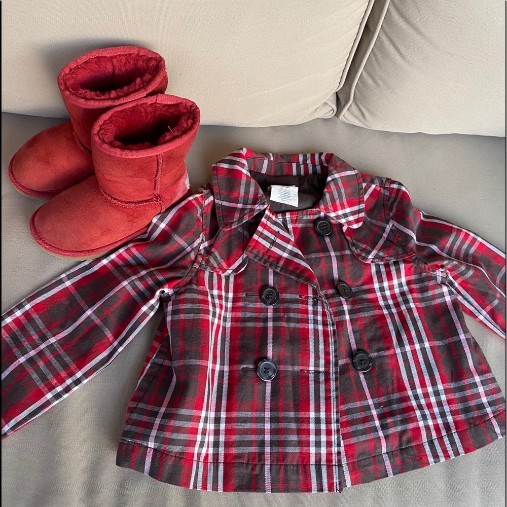 CRAZY 8 Girls Vintage HOLIDAY Plaid Trench Coat XS - Picture 4 of 13